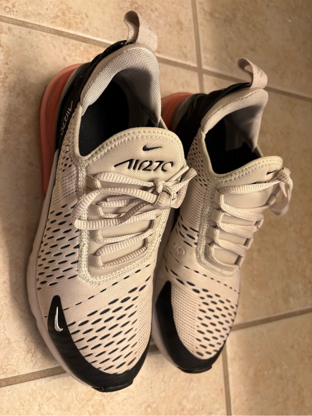 Nike Air Max 270 Sneakers in Cream, Black & Pink-Orange